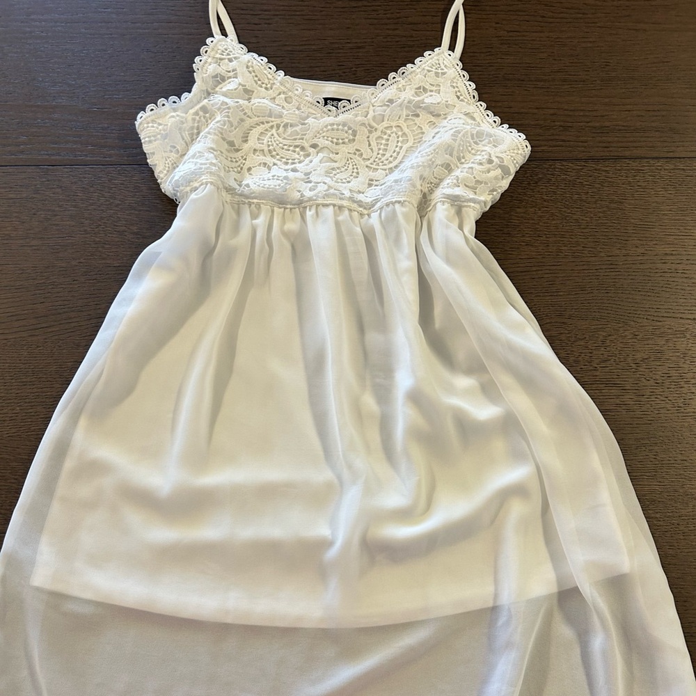 Sheilay White Smocked Sleeveless Camisole dress fringe top women’s size small